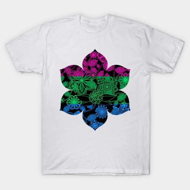 Flight Over Flowers of Fantasy - Polysexual Pride Flag T-Shirt by StephOBrien
